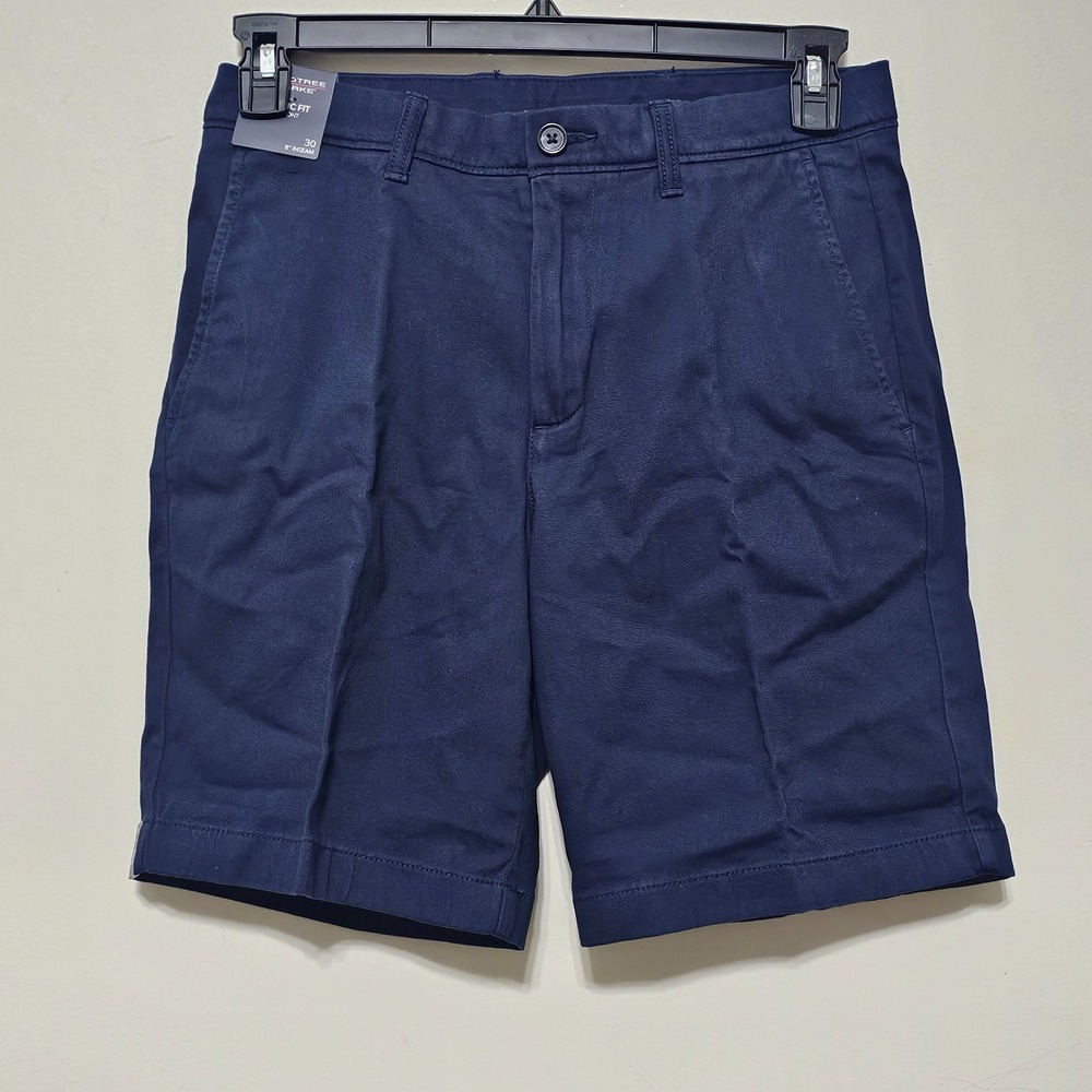 Men's Shorts 30 X 8 Navy Classic Fit Flat Front Cotton Stretch 0953